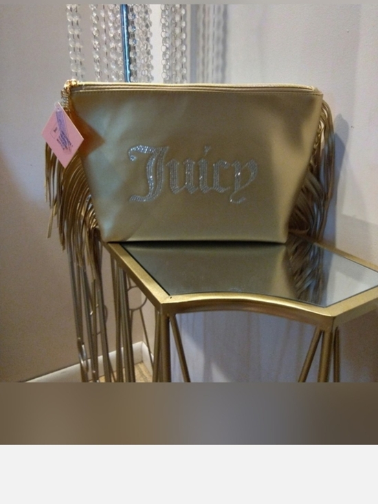 Juicy Couture Handbags - Juicy Couture Metallic Gold Fringe Cosmetic Bag w/ Rhinestone Logo New